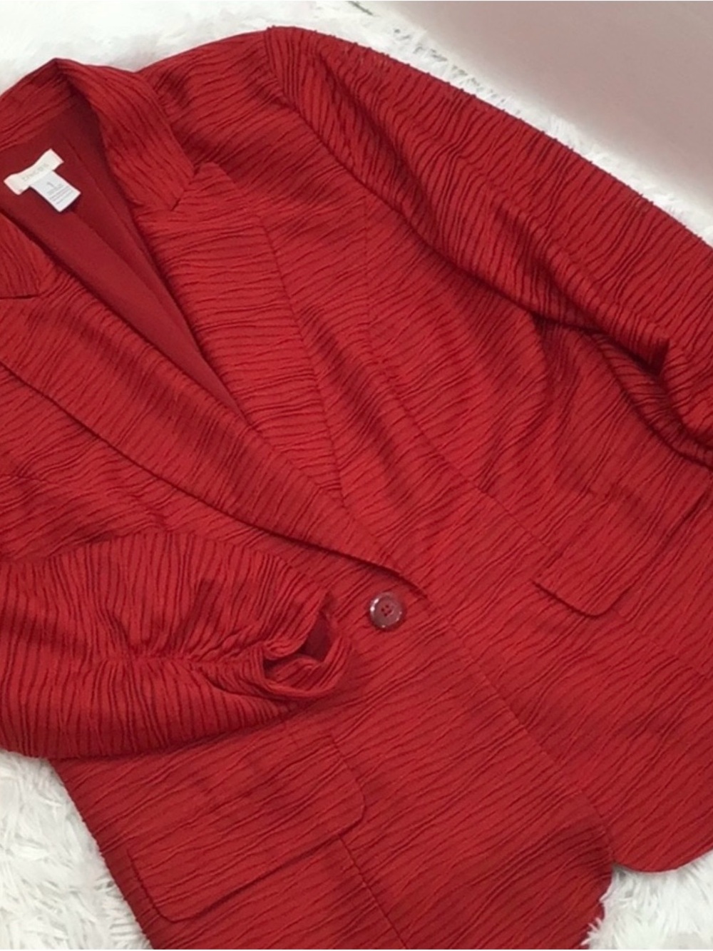 Chico's Red Textured Single-Button Blazer - Picture 7 of 11
